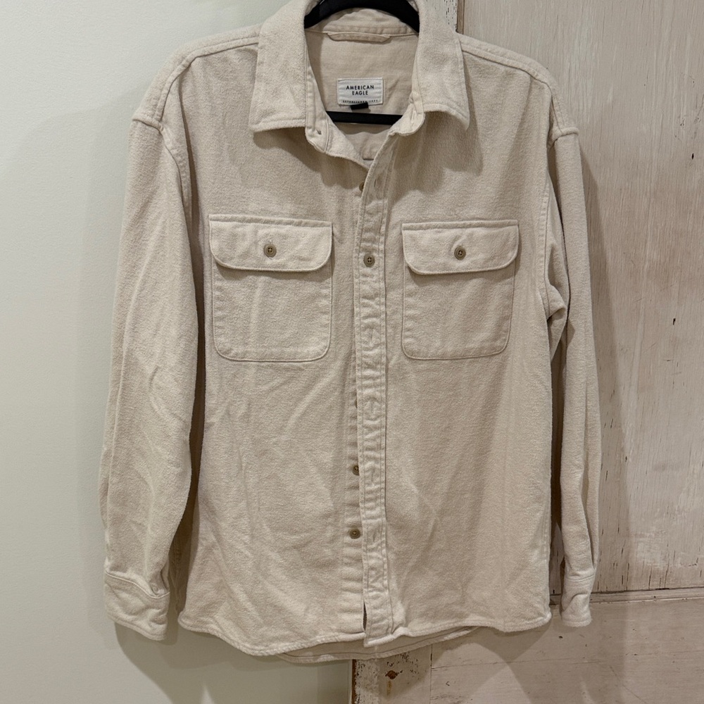 American Eagle Outfitters Beige Button Down Shirt